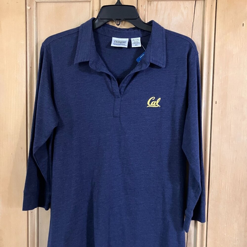 Campus Womens Cal Berkeley Embroidered Henley Polo Shirt Size XL Blue SP NWT - Picture 2 of 10